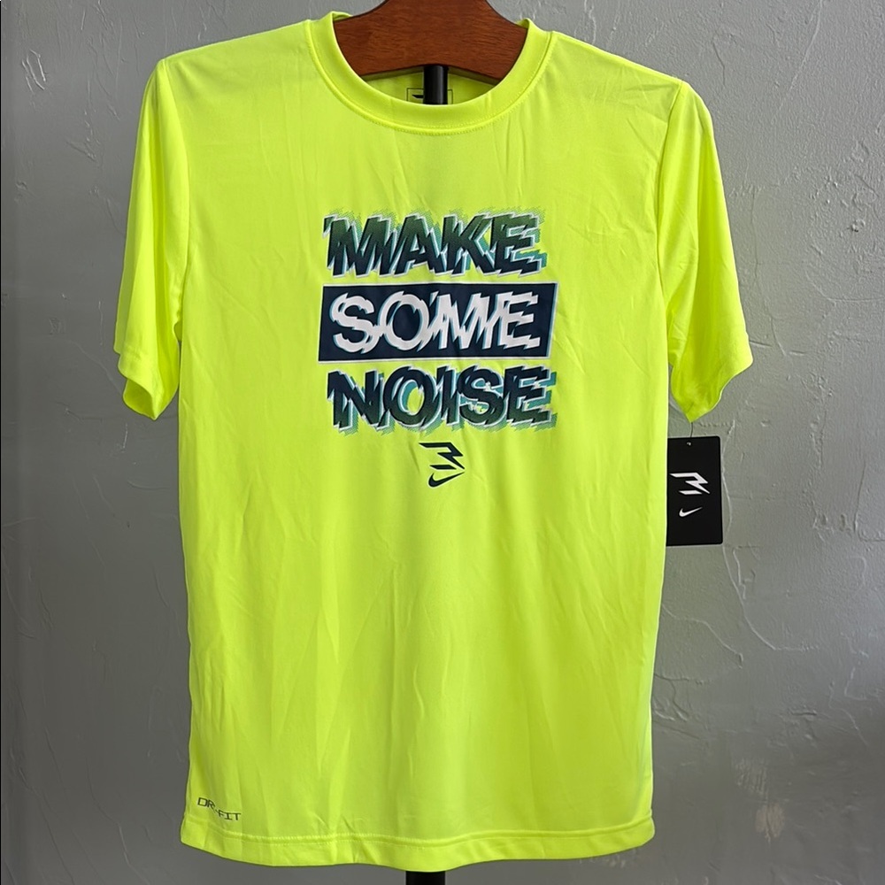 Nike Vibrant Neon Yellow Blue Short Sleeve Tee Athletic Dri Fit Size XL 13-15 yr